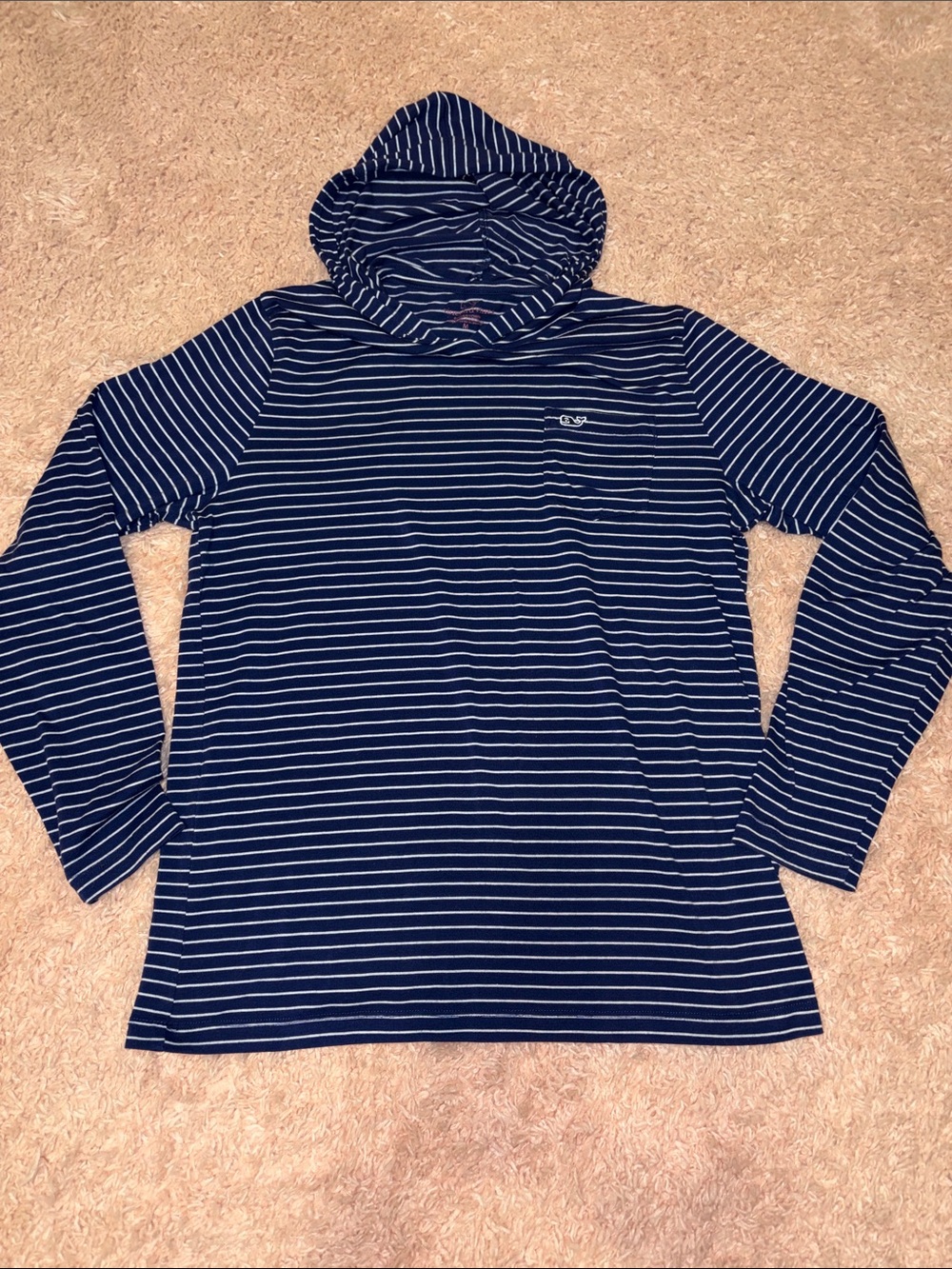 Vineyard Vines Edgartown Long Sleeve Pocket Tee With Hood Navy White Youth M